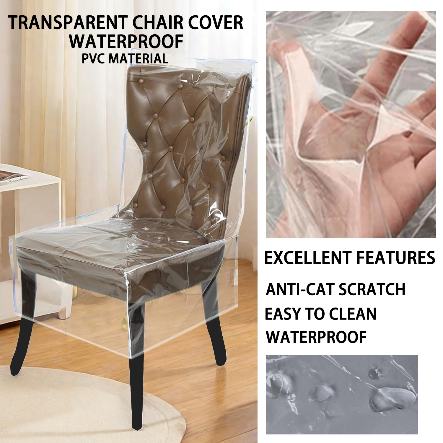 Water- and Dust-Free PVC Clear Plastic Chair Covers Waterproof Protective Protectors for Dining Chairs for Parties