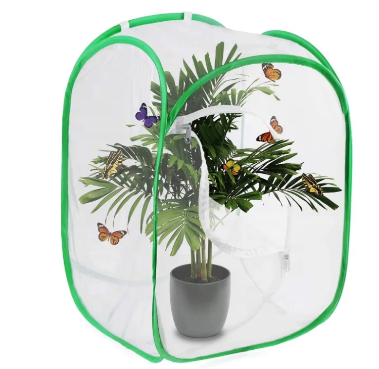 YL198  Collapsible Butterfly Habitat Garden Cage Butterfly House Insect Net Terrarium Net Pop-up 23.6 Inches Tall White Green Ki