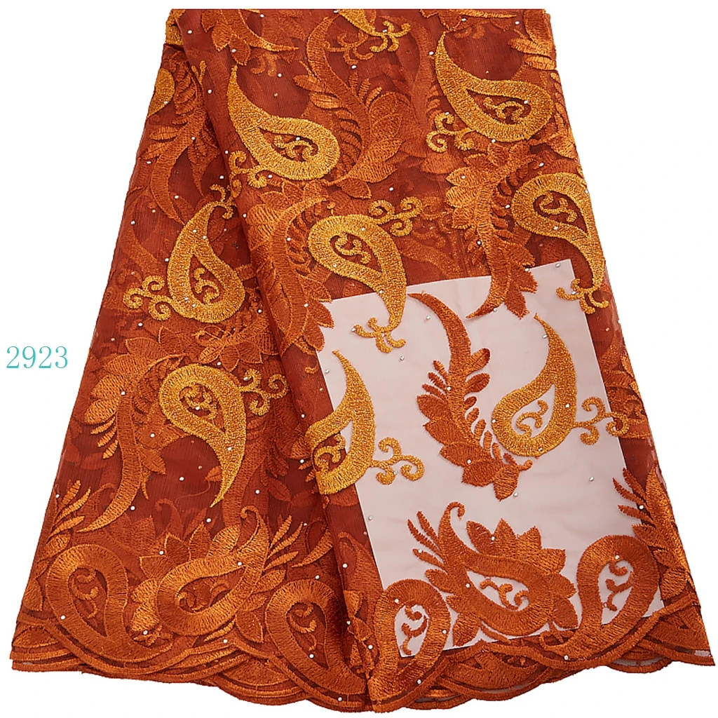 2923 Latest Styles French Mesh Lace Fabric Hand Made Stones Embroidery Lace Dress 5 Yard For Women Party Wedding Dress Sew