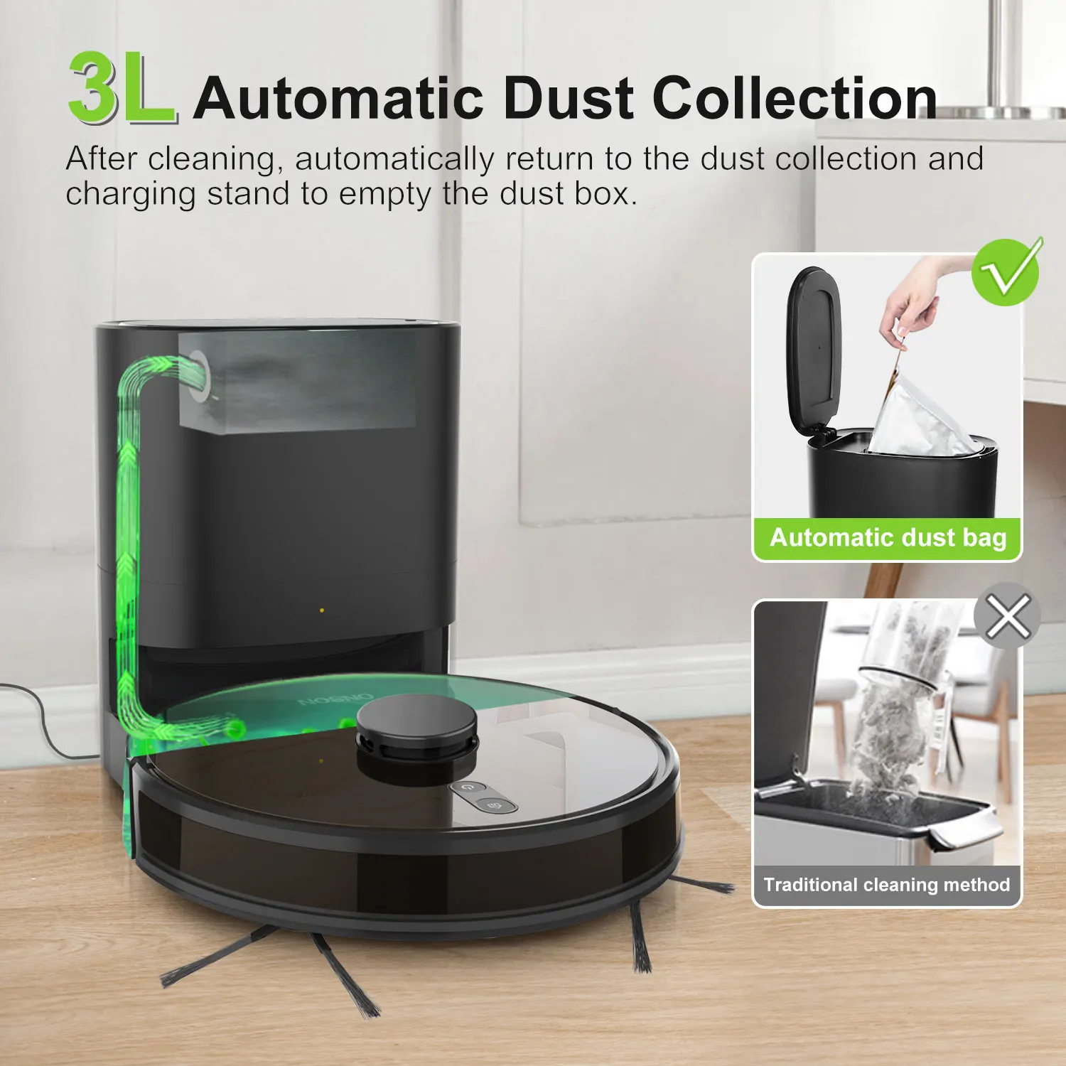 2700Pa Cleans Carpets Hard Floors Pet Hair Self-emptying Dustbin Laser Robot Vacuum