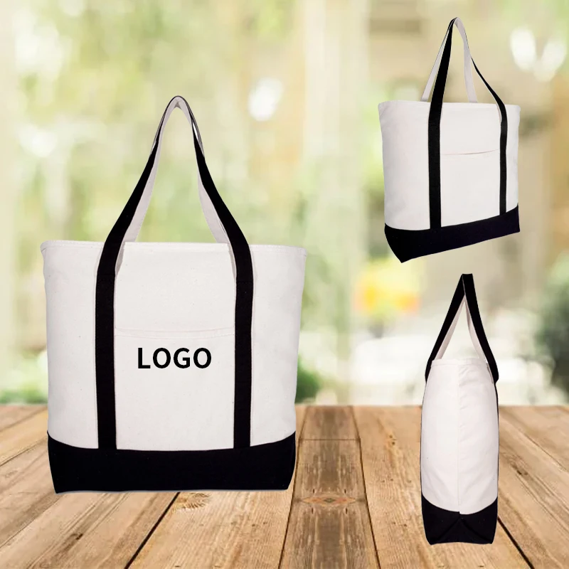 Plain Large Grocery Shopping Tote BagFor Beach customize logo DIY Shoulder Handle Cotton Canvas tote bag