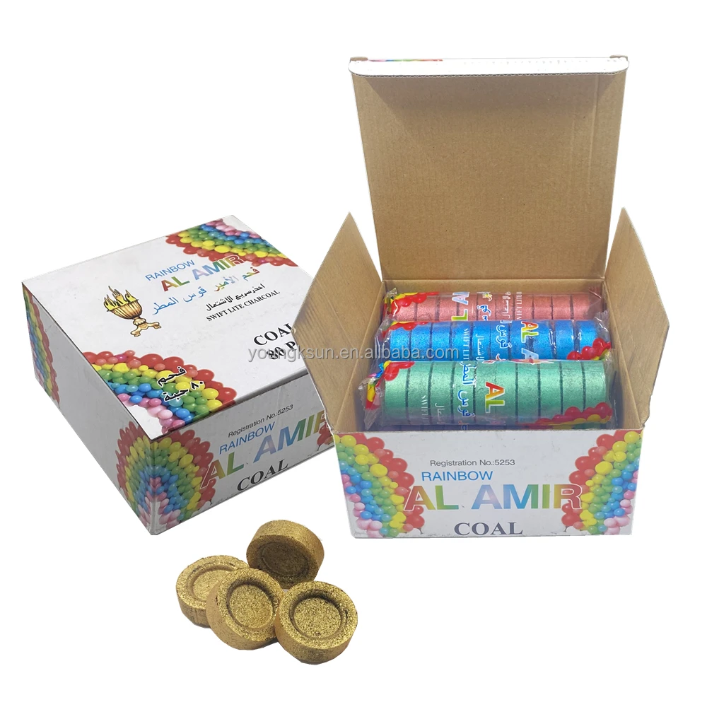 YKS wholesale 33mm bamboo charcoal shisha colorful hookah coal tablet