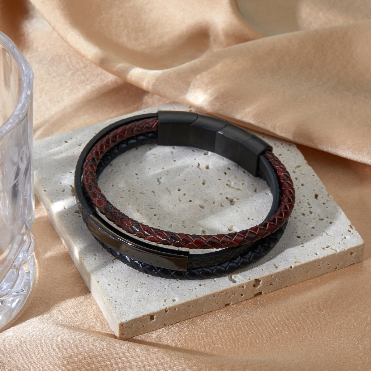 Wholesale Stainless Steel Leather Blank Bar Friendship Bracelets for Women Men Custom Engraved Name Couple Bracelet OEM