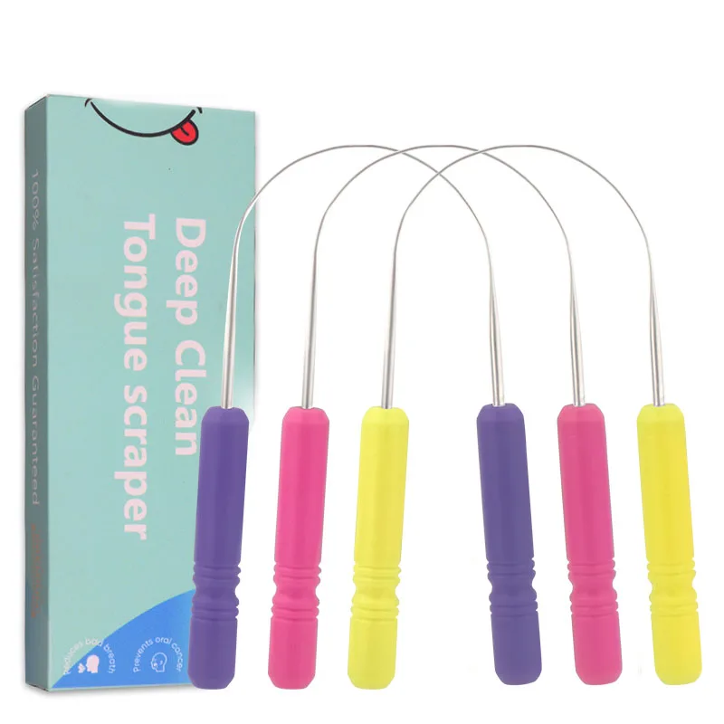 Wholesale Stainless Steel Tongue Cleaners Rubber Plastic Handle Oral Cleaning Tool Tongue Scraper for Teeth Care