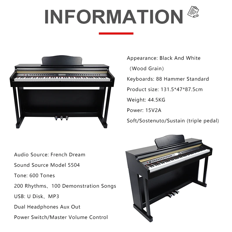 Dinas Full Size 88-Key Response Keyboard 88 Keys Digital Piano Black Color Electronic Keyboard Electronic Piano With Lcd