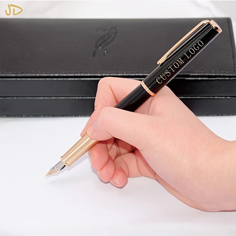 [Customized products] Unique Design Elegance Fountain Pen for Journaling  Fine Nib Black Pen,,6 Ink (Black/BLue) Cartridges