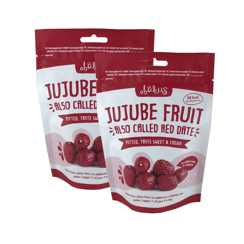 China manufacture aluminum foil pouch for snack packaging dry fruit bag with euro hole