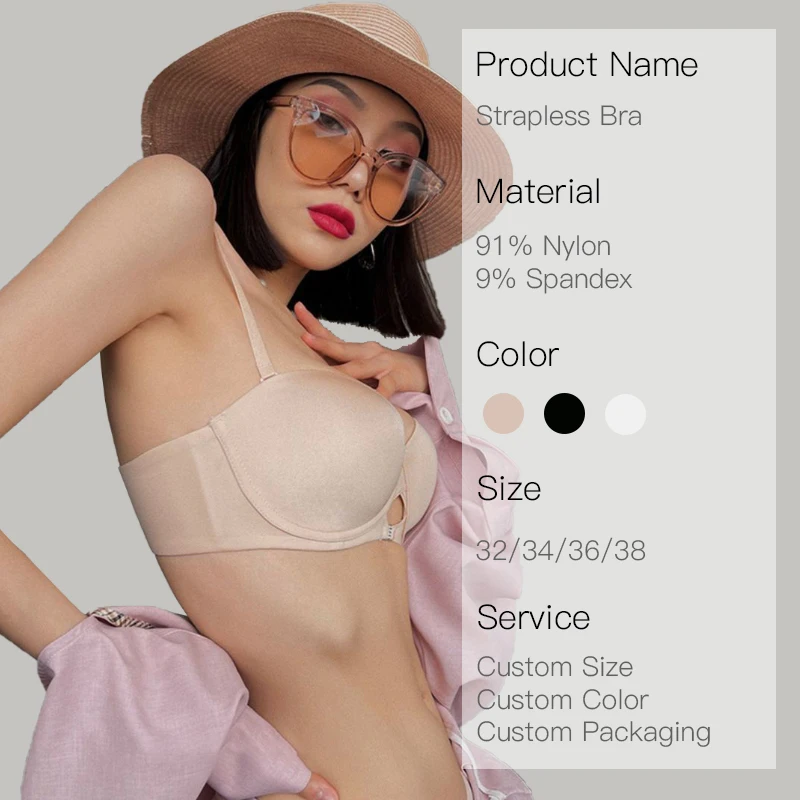 Invisible Anti-Slip Breast Lift Bandeau Bra Solid Pattern Knitted Weaving Full Support Non-Slip Convertible Straps Push-Up