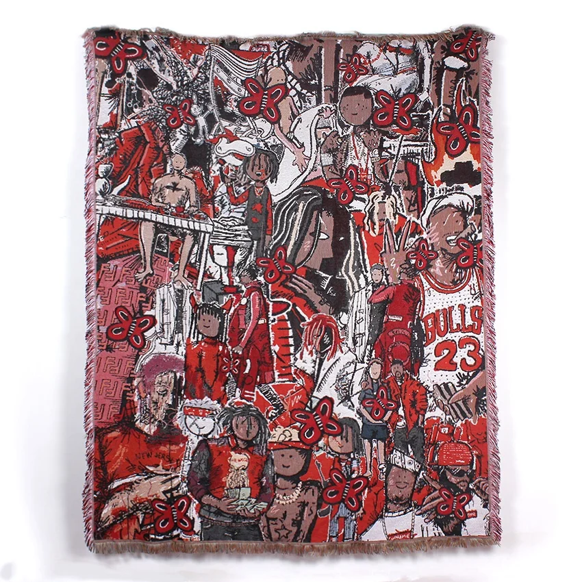 Popular Anime design Custom Woven Knit Throw Blanket four season hot sale tapestry woven blanket