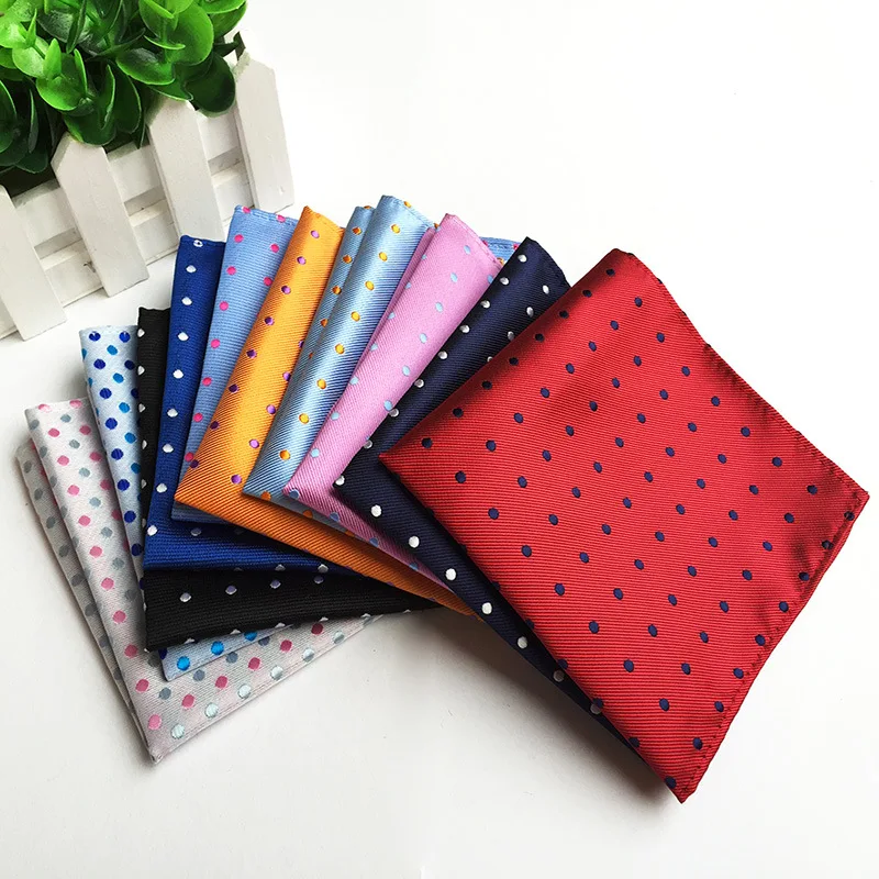 China Moderate Prices Mens Pocket Square 25x25cm Colorful Dots Handkerchief 100% Polyester Pocket Square