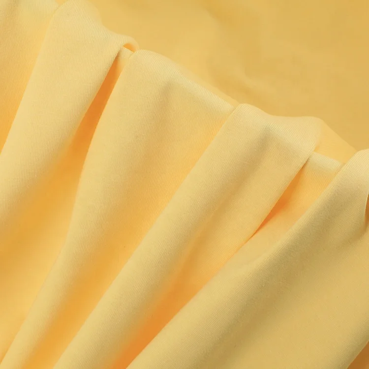 Светло-желтого ажурного трикотажа и Двойная Ткань Джерси 66% бамбук 28% хлопок 6% спандекс 230GSM ткань для одежды