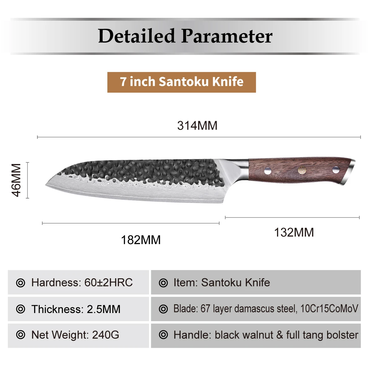 7 inch black smith power hammer handmade damascus kitchen knives santoku