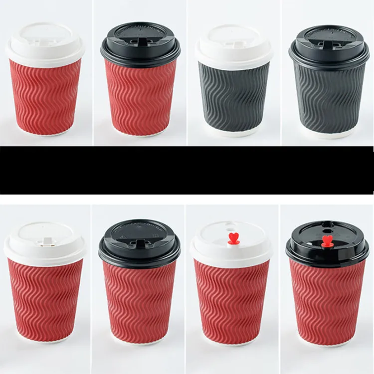 Disposable Hot Sell 8oz 12oz 16oz Customized Coffee Single Double Wall Ripple Paper Cups with Lids