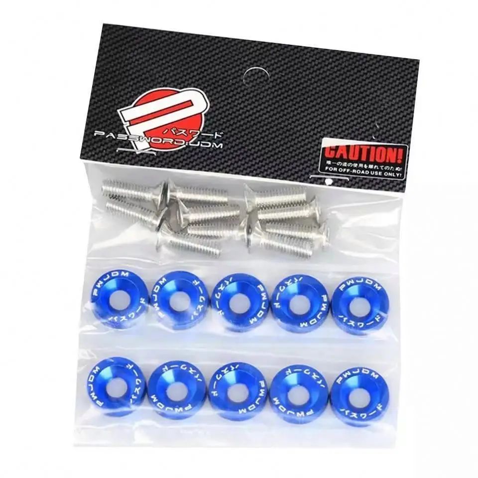 M6 Aluminum 10 pairs /Pack Car Modified Hex Fasteners Fender Washer JDM Bumper Engine Concave Screws