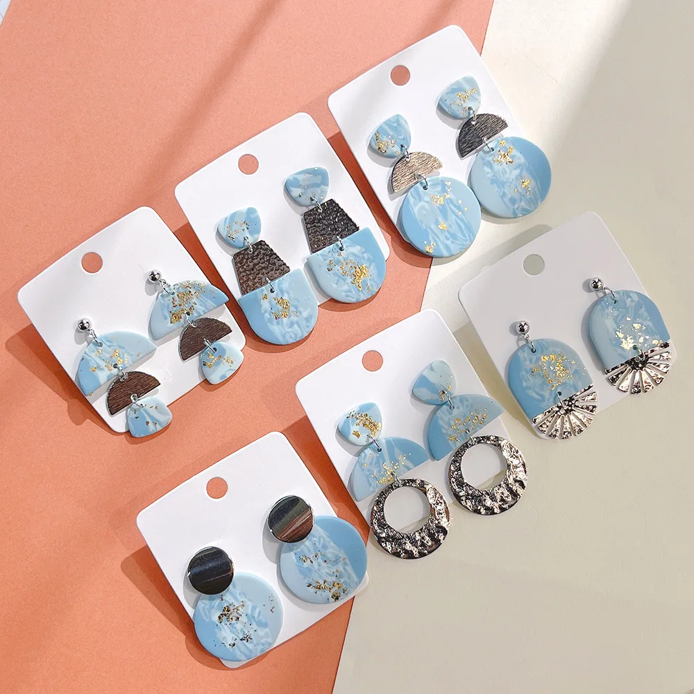 2024 Polymer Clay Handmade Earring Dreamy Color Soft Ceramic Geometric Splicing Clay Earring for Women