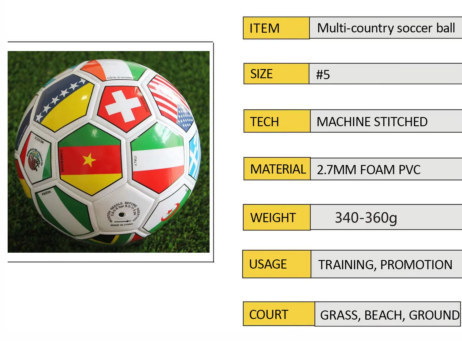 2022 Stock PVC leather machine stitched country flag soccer ball official size 5 football ball pelota de futbol