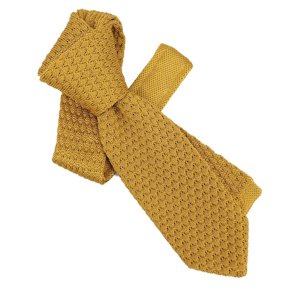 Fashion Zhejiang Supplier Yellow Polyester Knitting Neckties Pineapple Texture Point End Manufactures Tie