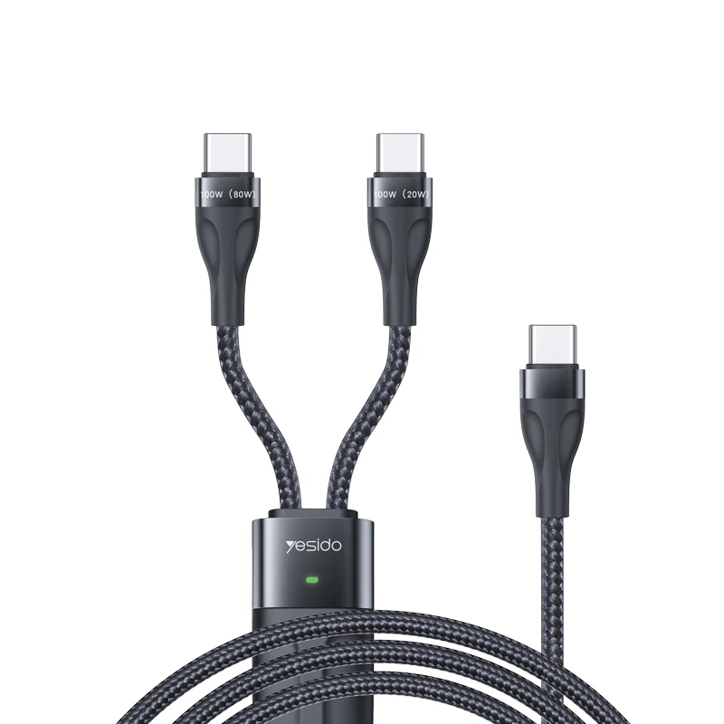 YESIDO Max 100 Вт Супер быстрая зарядка 2 в 1 кабель с разъемами типа C и USB для передачи данных ноутбука планшета мобильного телефона