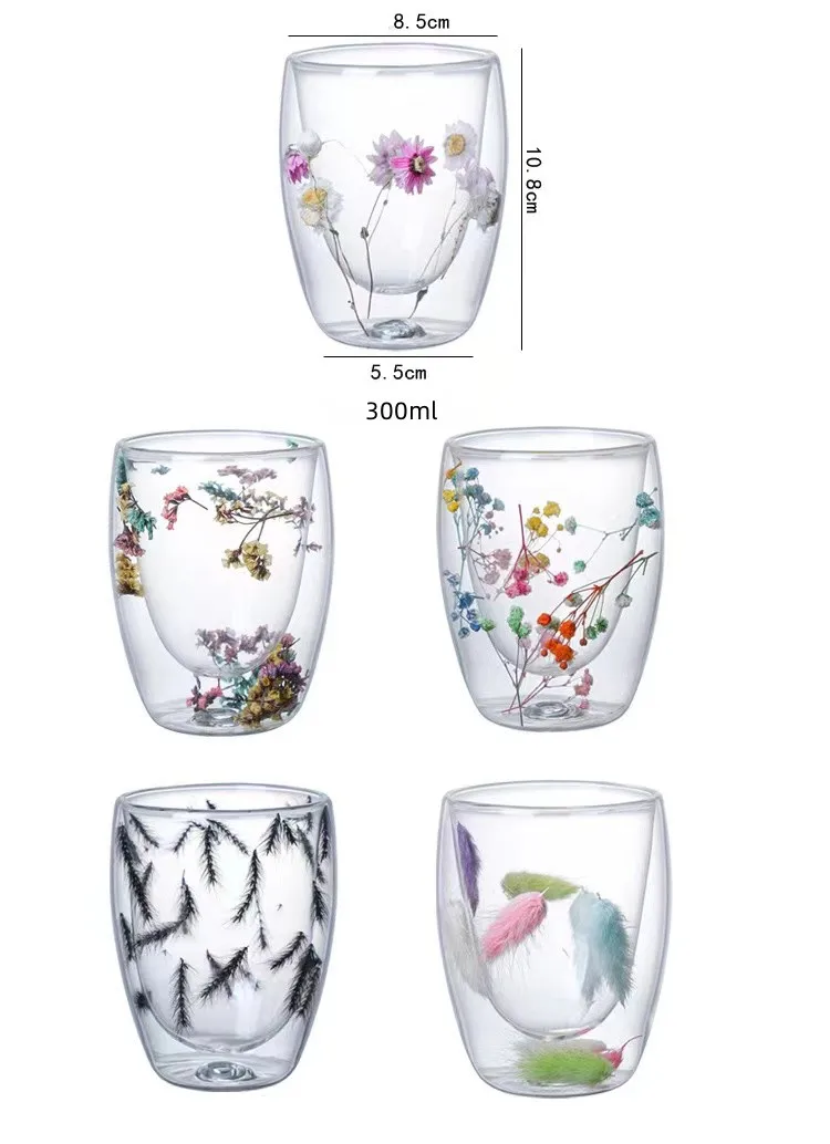Wholesale high borosilicate dry flower double wall glass cups