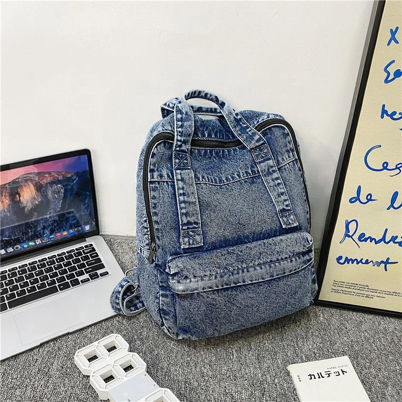 Casual Sports Large Capacity Laptop Backpack High School College Students Schoolbag School Denim Backpack For Men Women
