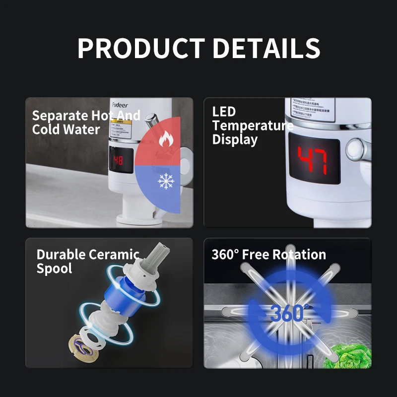Bathroom Kitchen 110V 3000W Electric Instant Heating Rapid Hot And Cold Water Faucets Tap Water Faucets With Digital Display