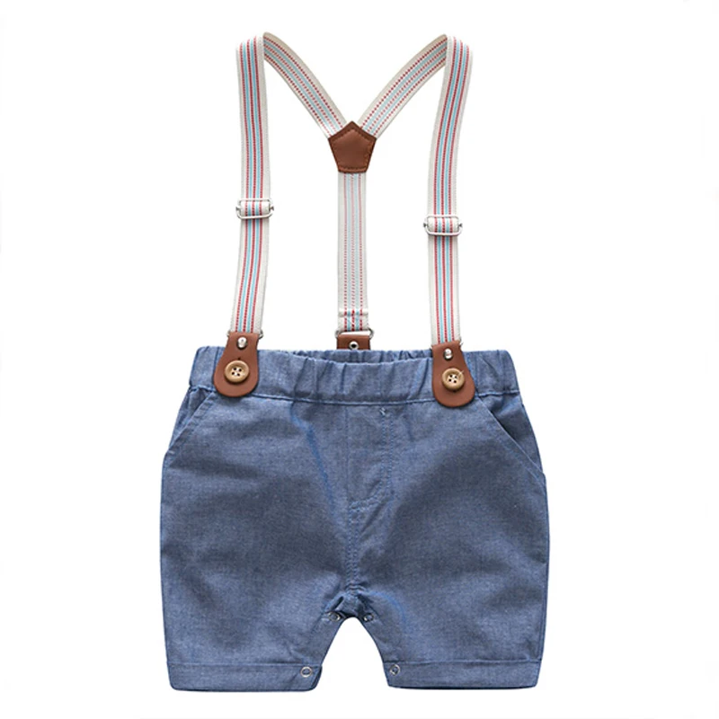 New Arrived British Style Cotton Children Clothes Summer Baby Boy Clothes Short Sleeve Romper Shirt Suspender Shorts Suit Sets