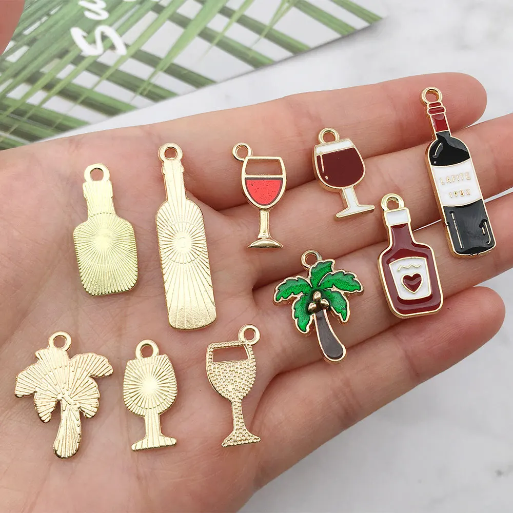 Mix Wine bottle wine glass goblet Charms Metal Pendant Golden Color Earring DIY Fashion Jewelry Accessories