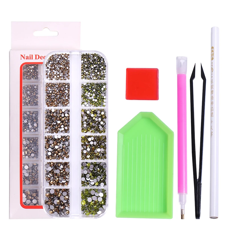 Nail Rhinestones Manicure Tool Kit Multi Sizes Glass Crystal Flatback diamonds Shiny Nail Germs Jewels for Nail Art DIY Crafts