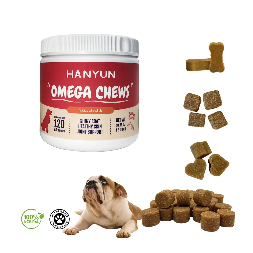 Hanyun Salmon Oil Chews for Dogs Custom Label Pet Health Care Supplement Omega 3 Fatty Acids Support Skin & Coat Health for Dogs
