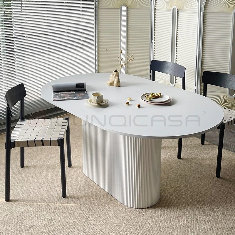 Whole sale Cheap Unique Oval 4-8 Seats Dining Table restaurant White Oak Veneers Wood Table set breakfast nook kitchen Table