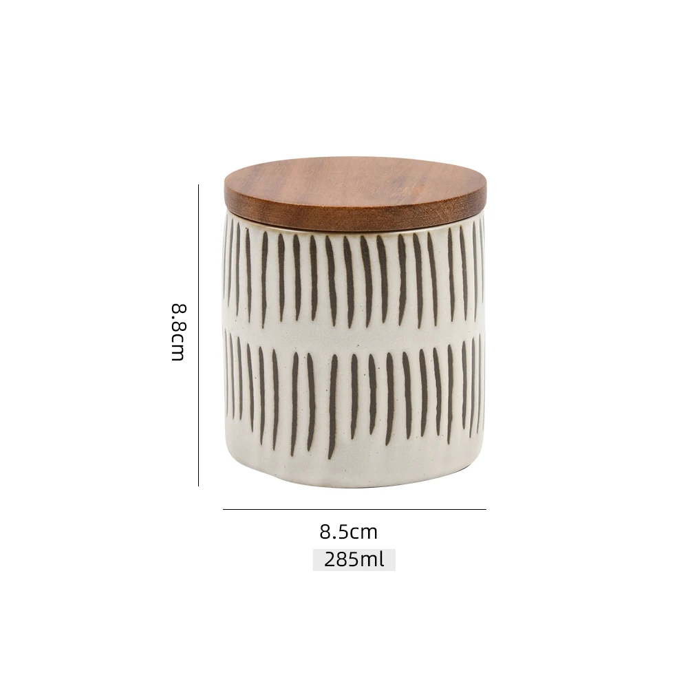 Kitchens sets white tea coffee flour sugar vacuum seal jar ceramic airtight canister sauce container with wooden sealing lid