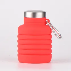 Wholesale Silicone Water Bottle with Carabineer Clip Custom Foldable Bottle