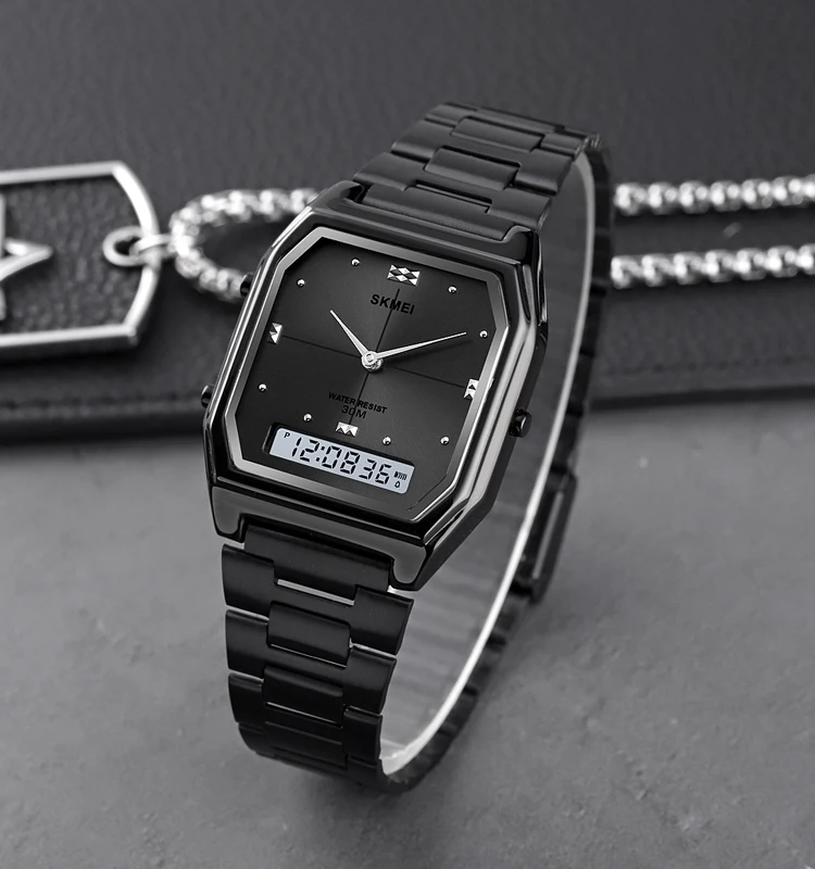 SKMEI 2258 MEN DUAL TIME WATCH SQUARE DIAL DIGITAL WATCH