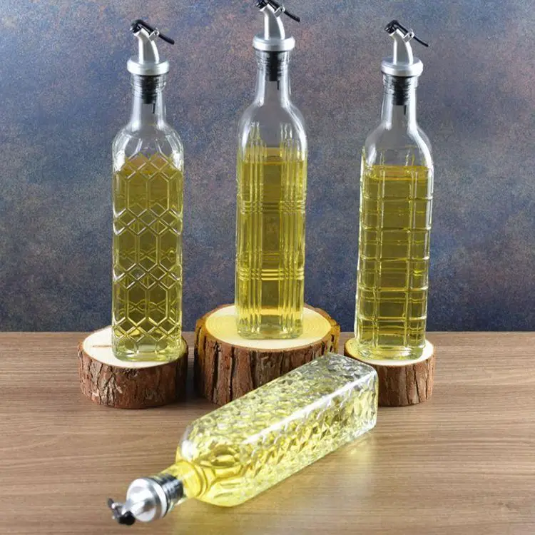 17 oz Square Tall Glass Oil Container Vinegar and Olive Oil Bottle Dispenser 500 ml Oil Bottles for Kitchen Home