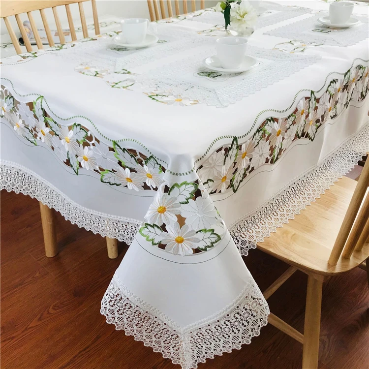 ZhongHua Fresh Sunflower Vinyl Embroidered Luxury Lace Table Cloth