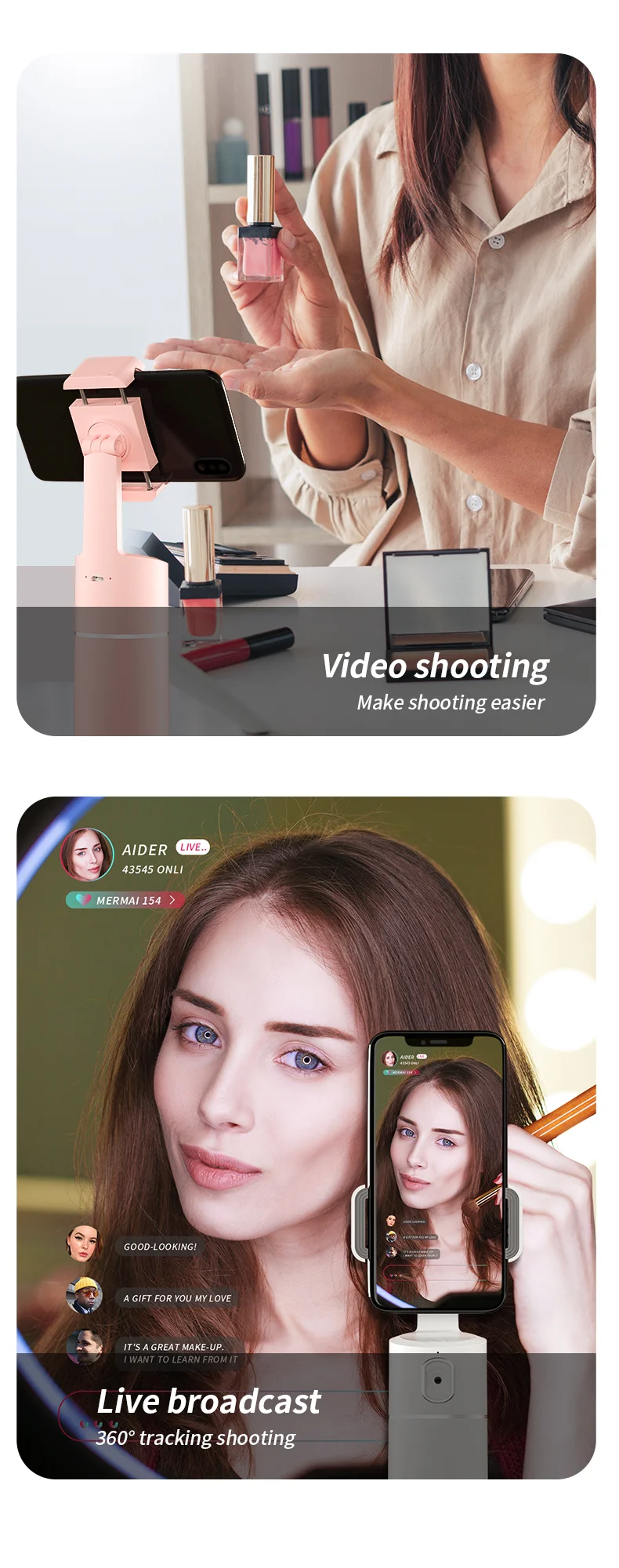 Хорошее качество ai automatic Штатив для селфи с отслеживанием лица Водонепроницаемый держатель для телефона Автомобильный держатель для телефона