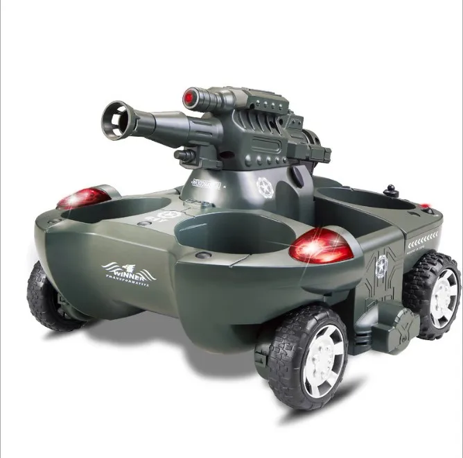 Hot sale amphibious remote control tank ship, 2020 new Four-wheel drive remote control charging launch car toy