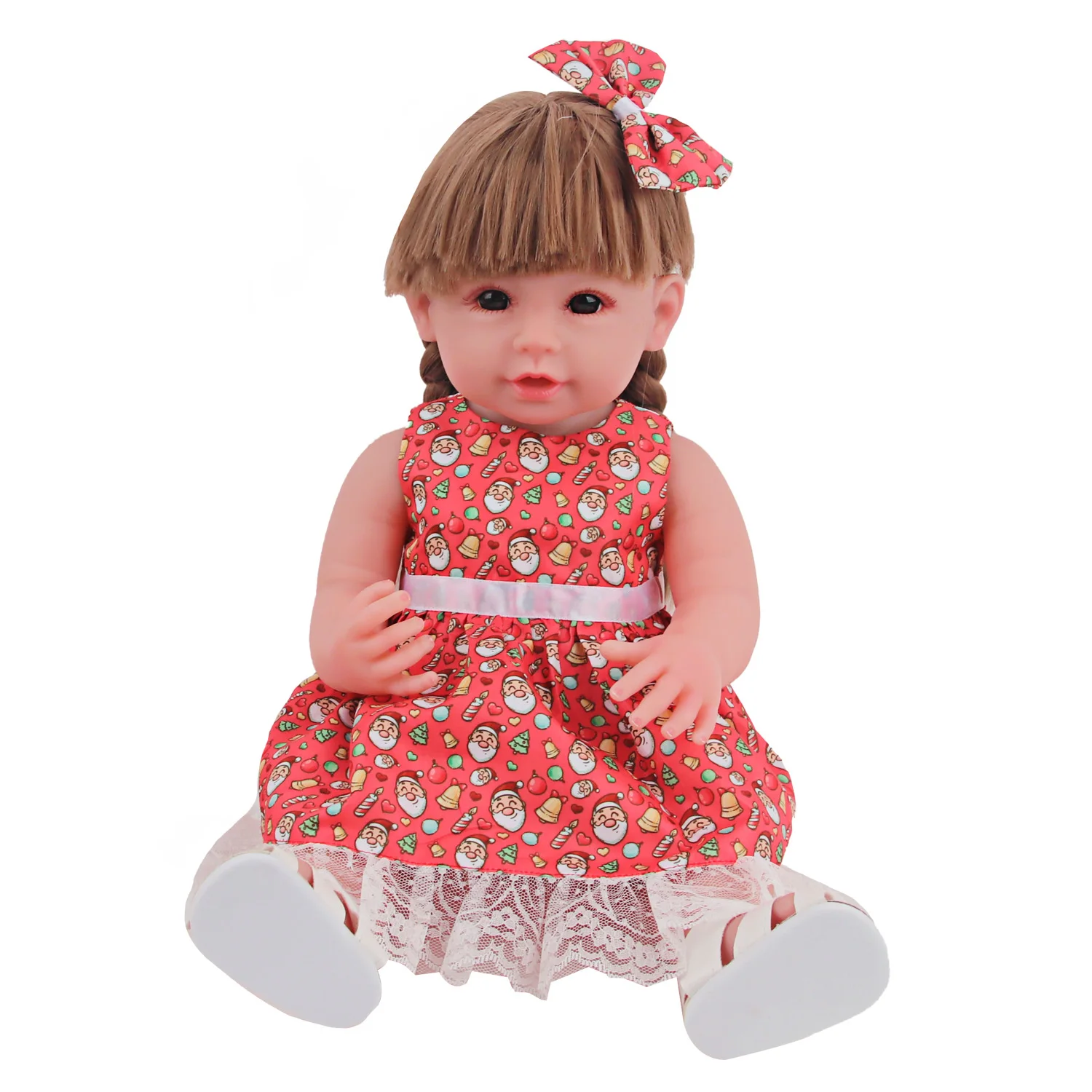 NPK Reborn Doll 55cm Cute Reborn Baby Doll clothes Sleeveless Christmas dress with hair clip for girls
