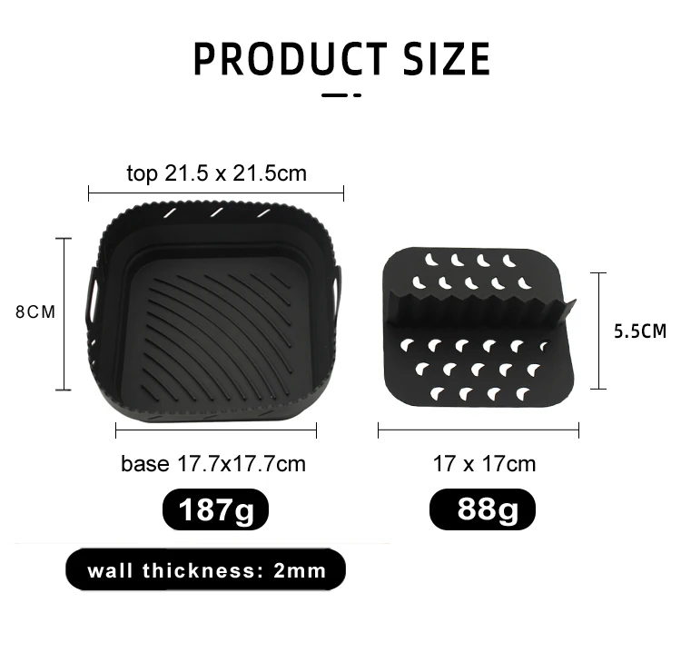 2023 New Air Fryer Reusable Folding Silicone Liner Pot with Divider Round / Square in Gift Box Package Custom Logo Available