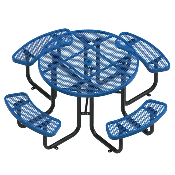 outdoor furniture commercial round thermoplastic steel picnic table restaurant outside patio metal mesh dining table with bench
