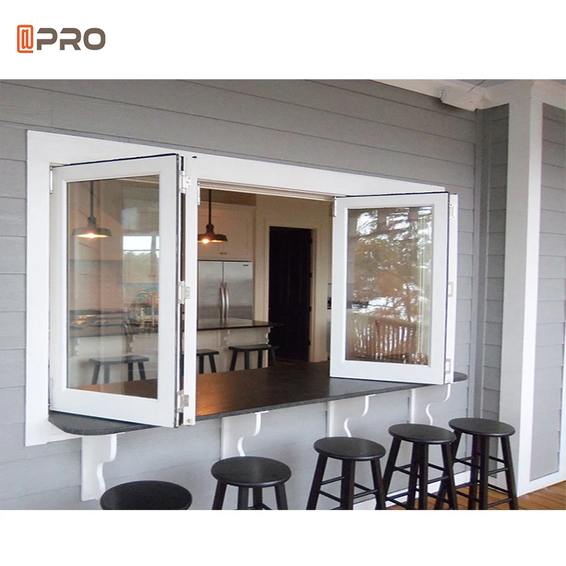 APRO aluminum alloy custom kitchen bi-fold window vertical top folding glass push-up folding window