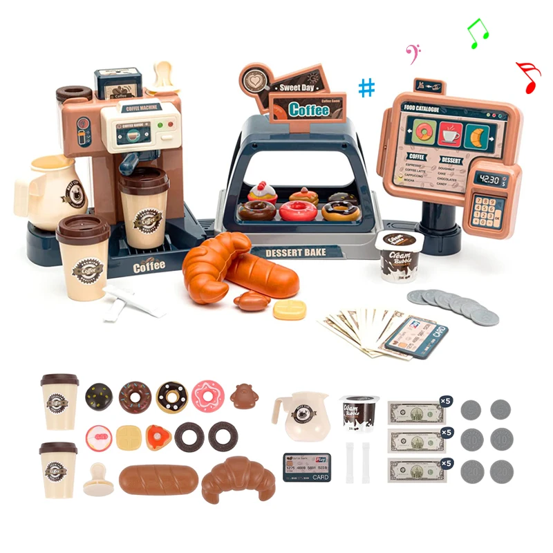 Kids Pretend Play Coffee Maker Store Toy Children Cash Register Toy
