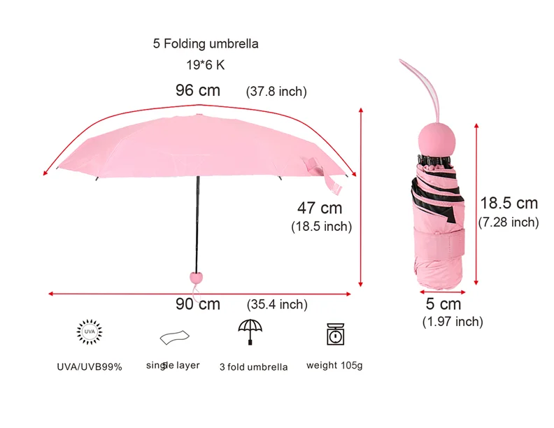19 inch 6 panels hot sale 5 folding capsule umbrella mini umbrella with UV coating