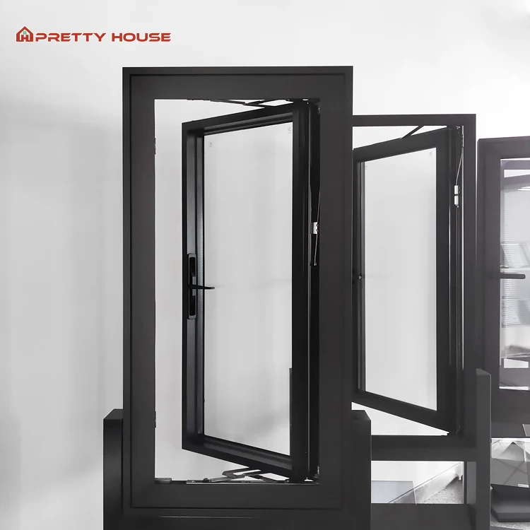 Windproof Impact Energy Saving Low E Glazing Thermal Break Casement Windows Slimline Frame Aluminum Tempered Glass Window