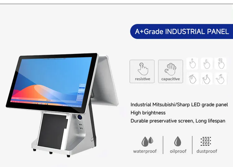 all in one 15.6 inch Pos Android windows 11 Windows capacitive Touch Dual Screen Billing Machine POS with customer display