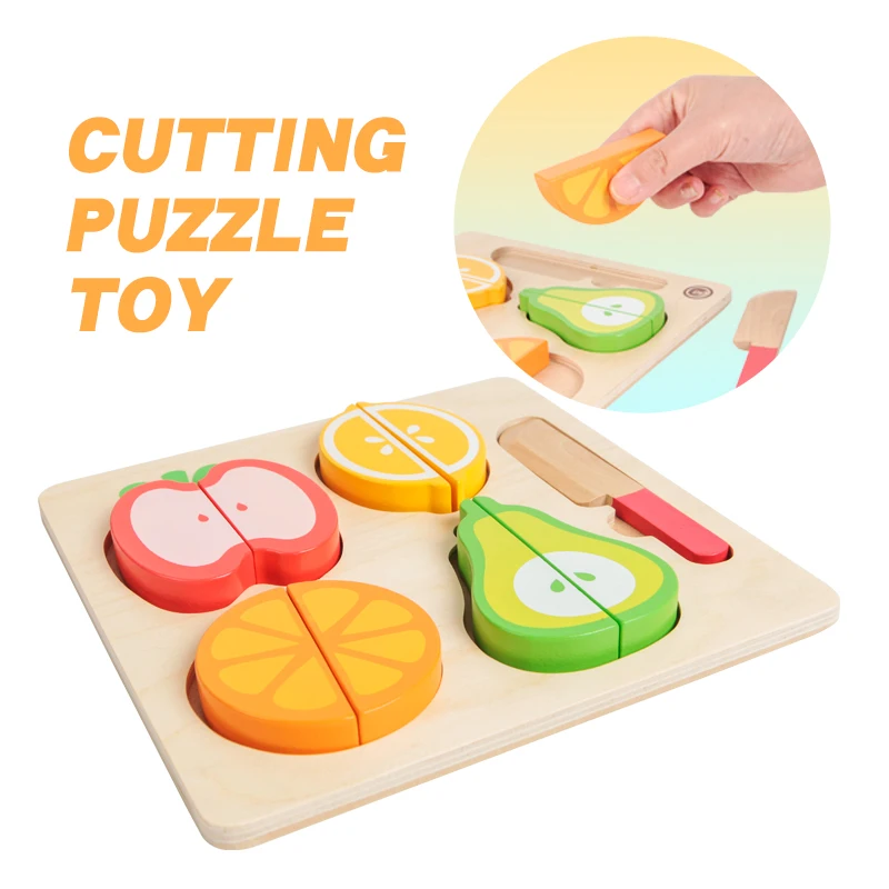 Wholesale Wooden Pretend Cutting Game Cut Fruit Vegetable 3D Puzzle Blocks Kids Toy Early Educational Montessori Toys