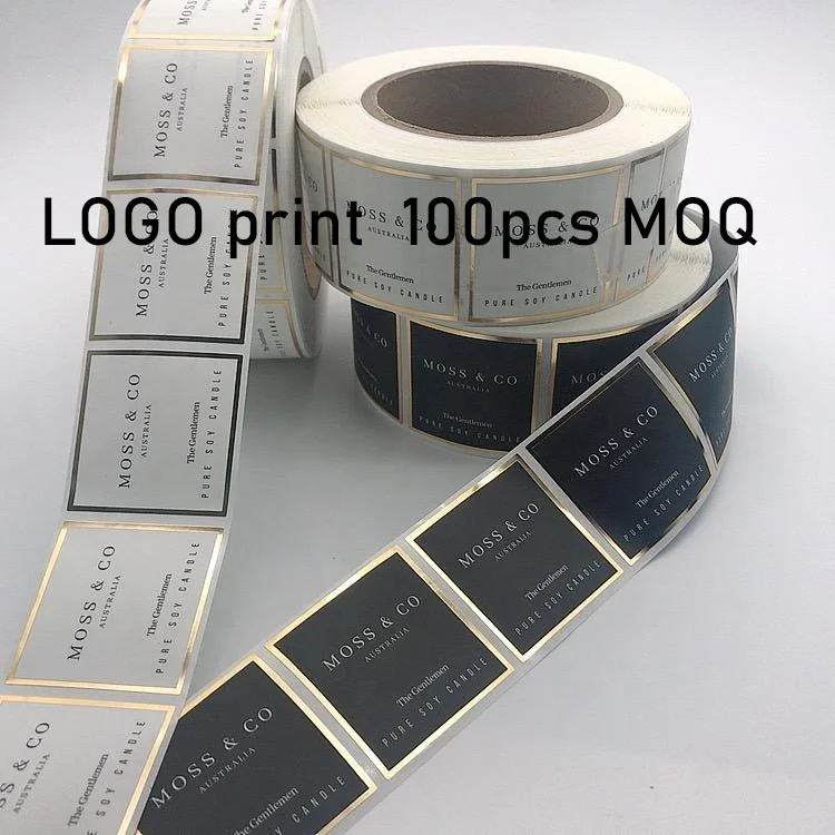 Custom High Quality Black Square Roll Paper Hot Stamping Sticker Waterproof Logo Food Sticker
