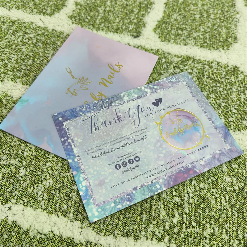 Luxury print thank you card 400g double sided gold foil logo wholesale purchase thank you card shiny