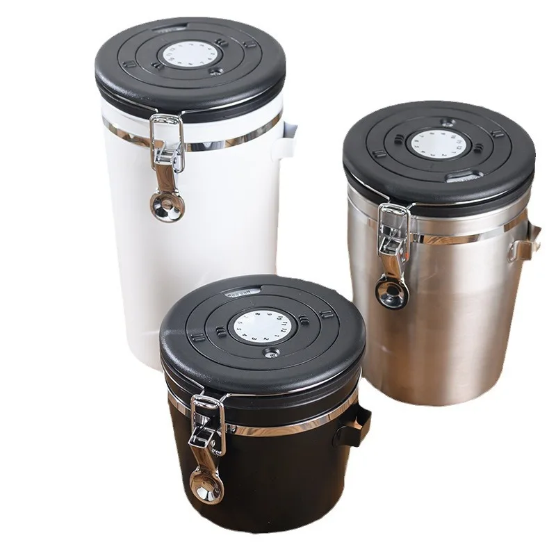 New Stacked Storage Box One Way Exhaust Valve Storage Tank Multi Color Stainless Steel Coffee Sealed Tank