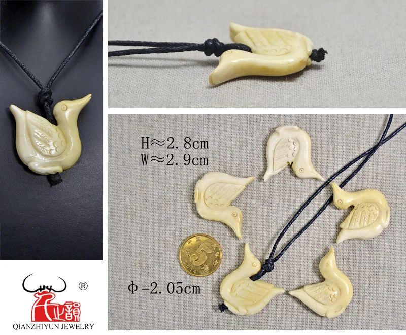 GX110  Hot Sale Yak bone pendant necklace Vintage Style Primitive tribes hand-carved bird Jewelry for woman